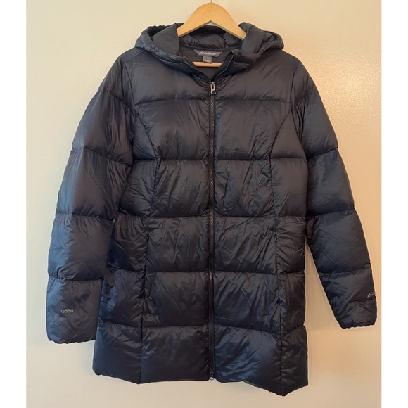 Eddie Bauer Jackets & Blazers - Eddie Bauer Luna Peak Down 550 Fill Parka Womens Large Black Hooded Puffer Coat